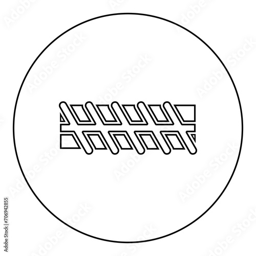 Reinforcement bar rebar ribbed metal rod icon in circle round black color vector illustration image outline contour line thin style