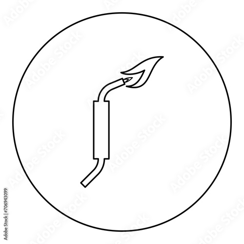 Gas burner blowtorch with flame industrial equipment icon in circle round black color vector illustration image outline contour line thin style