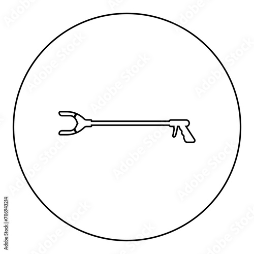 Long reach grabber litter picker gripper trash device pick up tool claw equipment arm hand icon in circle round black color vector illustration image outline contour line thin style