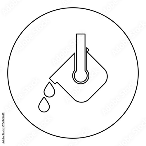 Crucible molten metal poured from ladle melting iron metallurgical foundry industry concept metal casting process icon in circle round black color vector illustration image outline contour line thin 