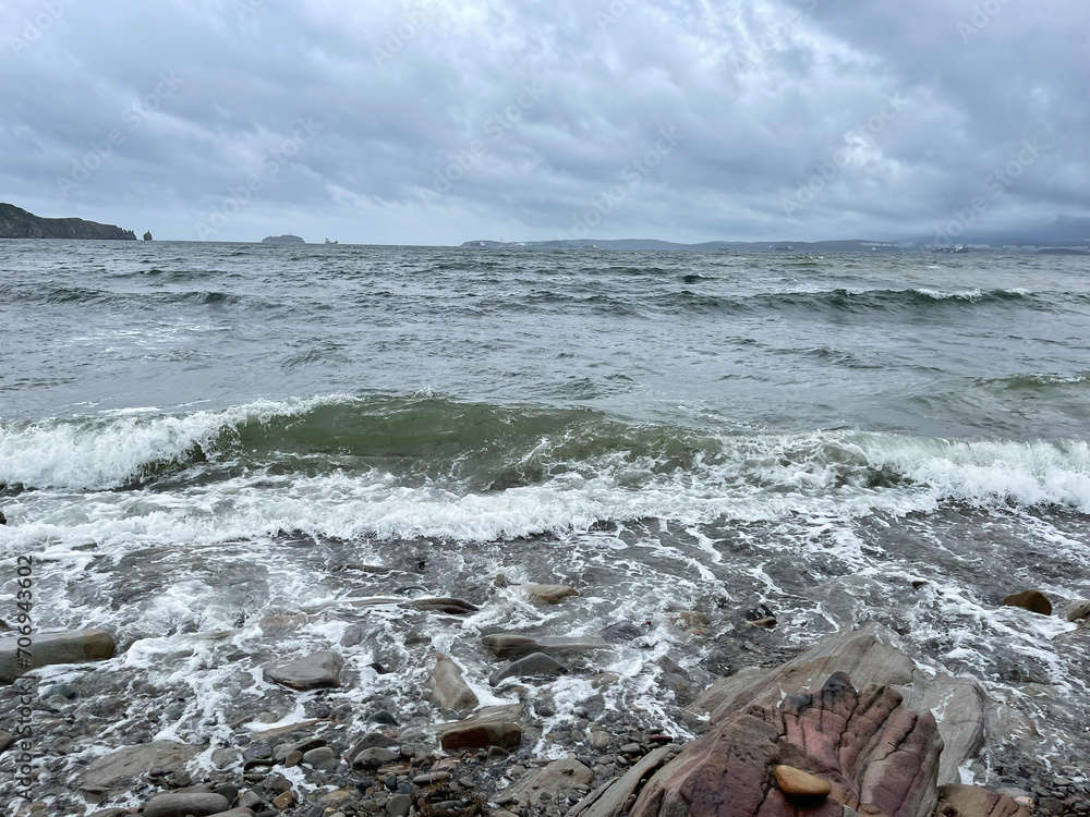 Vladivostok, Ussuri Bay in the area of Patroclus Bay in cloudy summer weather
