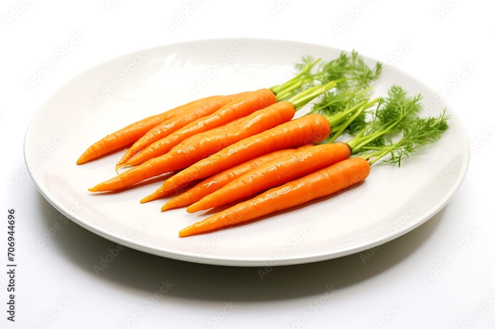 Carrots on a plate isolated on white background. Top view. Carrots on a plate isolated on white background. Top view.