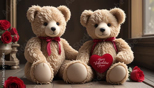 Valentine's Day teddy bear with rose background