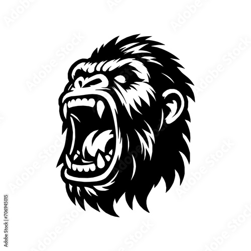 Fototapeta Naklejka Na Ścianę i Meble -  Vector logo of a raging gorilla. Professional logo of a mad kong. Black and white logo of an ape isolated on a white background.