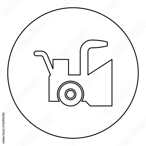 Snowblower snow clear machine snowplow truck plough clearing vehicle equipped seasons transport winter highway service equipment clean icon in circle round black color vector illustration image 