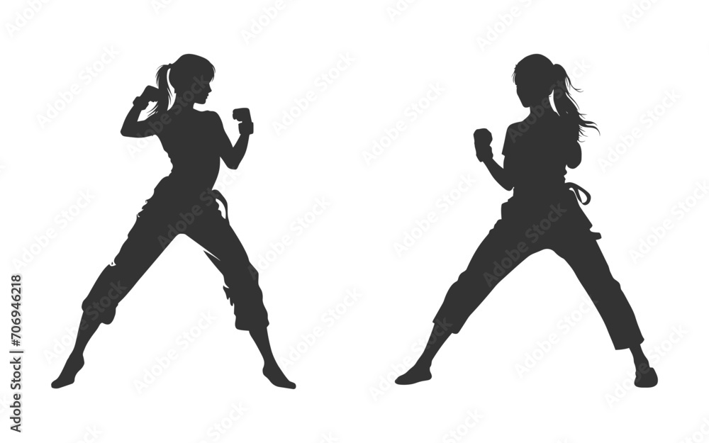 Fototapeta premium Female martial art silhouette. Vector illustration