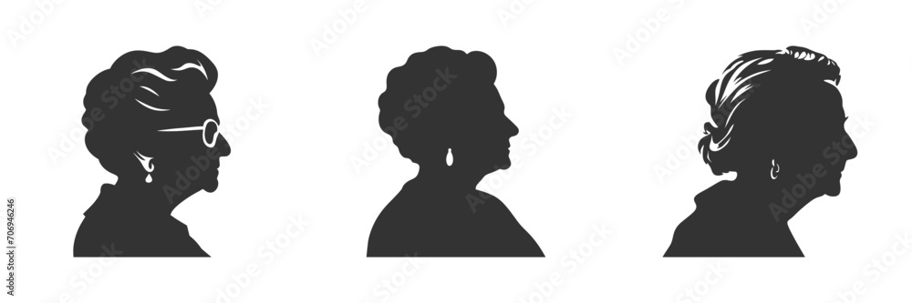 Elderly lady silhouette. Vector illustration