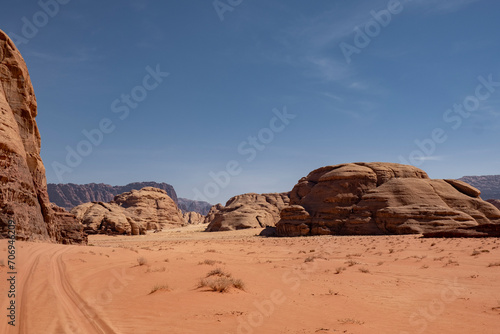Dirt Road Cutting Through the Wadi Rum Desert in Jordan
