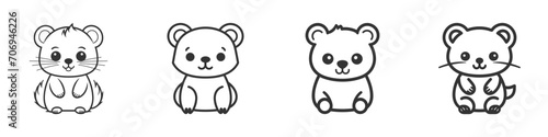 Cute cartoon bear line icon set. Vector illustration