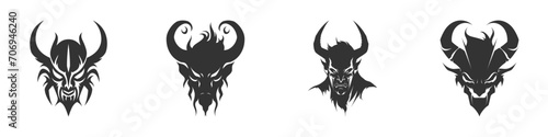 Demon face icon set. Vector illustration.