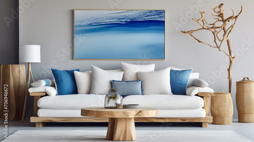 Coastal Comfort: Live Edge Coffee Table and White Sofa in Modern Living Room