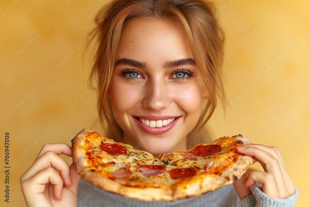 Young beautiful woman with pizza