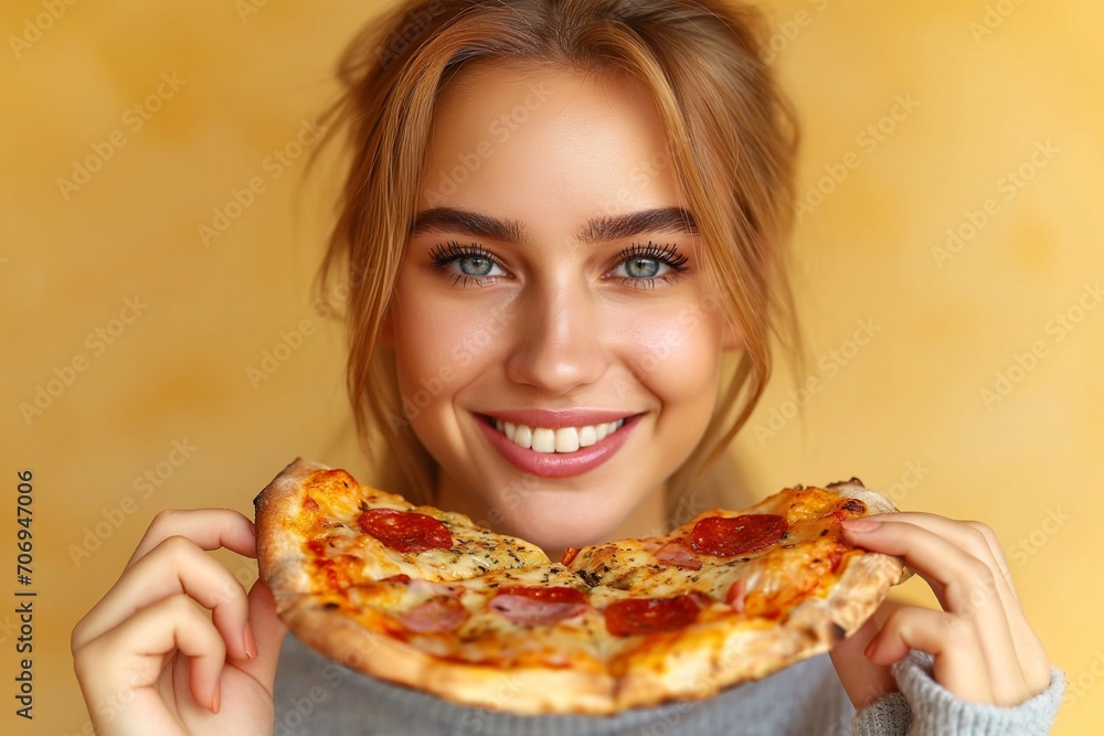 Young beautiful woman with pizza Young beautiful woman with pizza