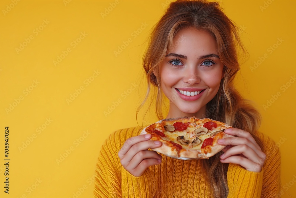 Young beautiful woman with pizza Young beautiful woman with pizza