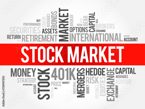 Stock Market word cloud collage, business concept background