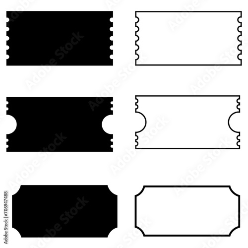 Ticket vector icon set. Movie or theatre coupon illustration sign collection.