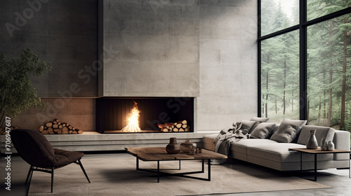 Modern Elegance: Minimalist Interior Design with Concrete Wall Accents