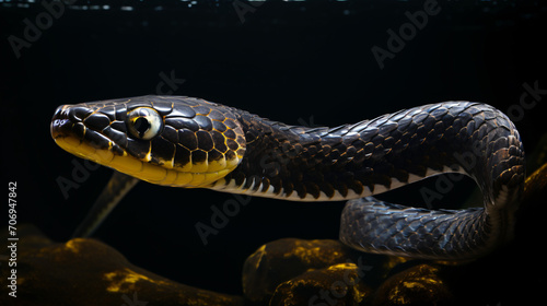 Banded Sea Snake or Krait swimming underwater