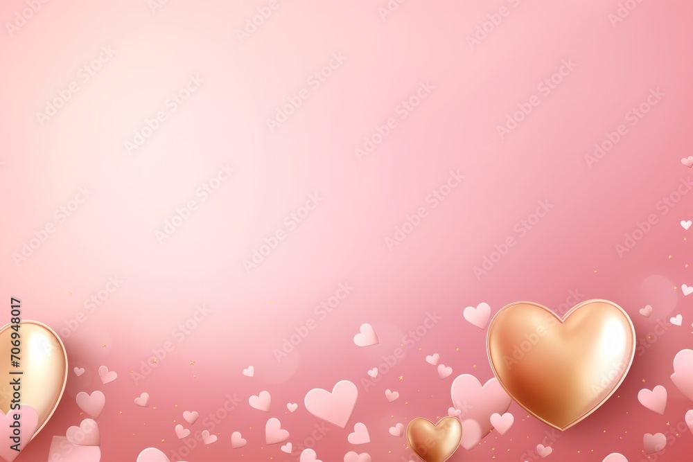 golden heart valentine s day background on a pink background