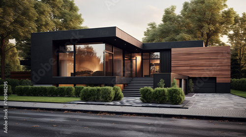 Modern Marvel: Cubic House with Black Panel Walls and Exquisite Landscaping © pierre