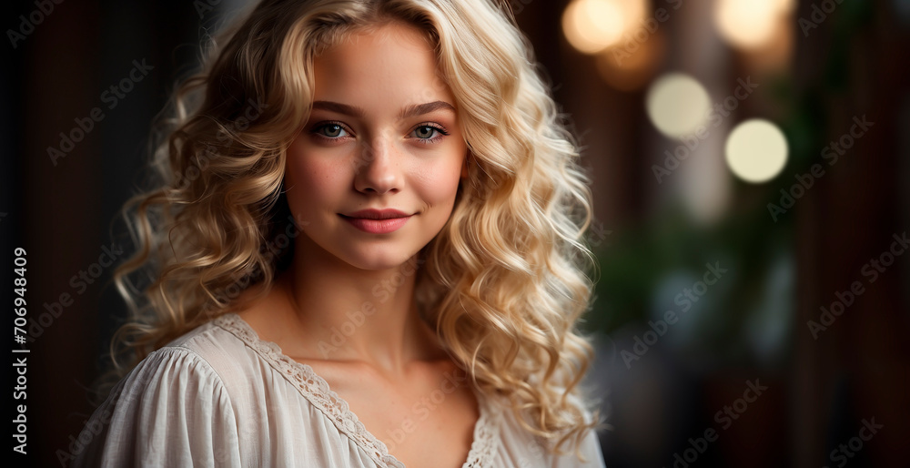 Portrait of a young tender blonde with gray-blue eyes Portrait of a young tender blonde with gray-blue eyes