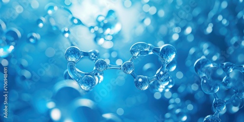 Blue liquid serum background with blue molecular atom structures. Generative Ai.