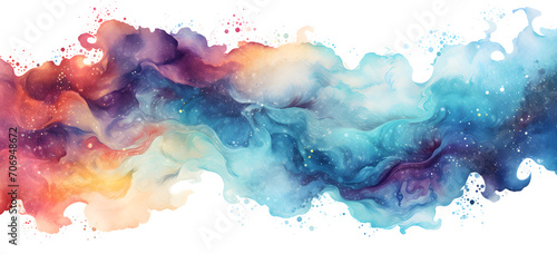 Abstract multicolor rainbow painting illustration. Watercolor splashes isolated on white background