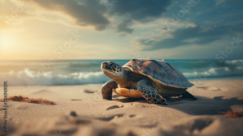 A turtle on a beach photo