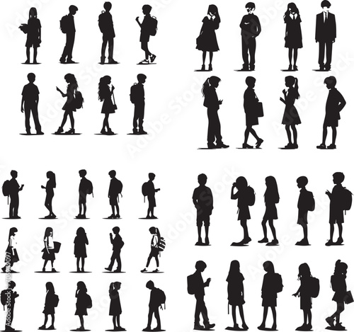 School boys and Girls silhouette on white background 
