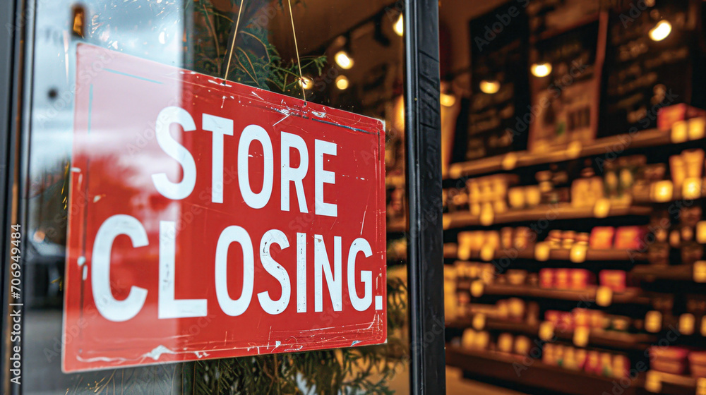 Horizontal Close Up Shot Of Store Closing Sign On Business - obrazy, fototapety, plakaty 