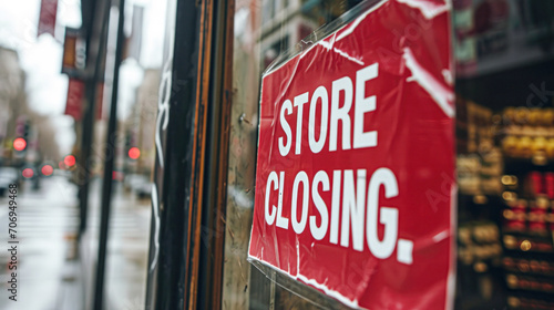 Horizontal Close Up Shot Of Store Closing Sign On Business