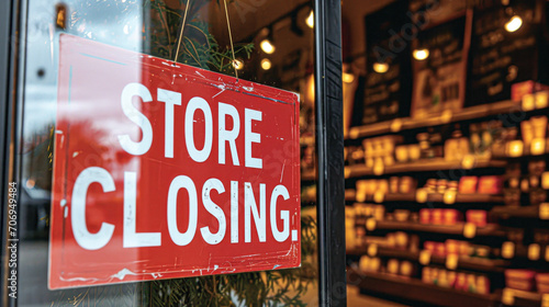 Horizontal Close Up Shot Of Store Closing Sign On Business photo