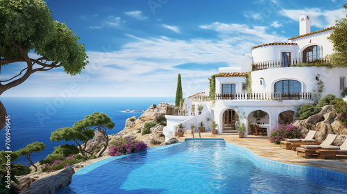 Hillside Elegance: White House with Pool Offering Stunning Sea Views for Summer Getaways