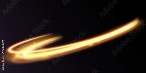 Light gold effect of shiny lines.Gold color glowing design element.Wavy bright stripes. 