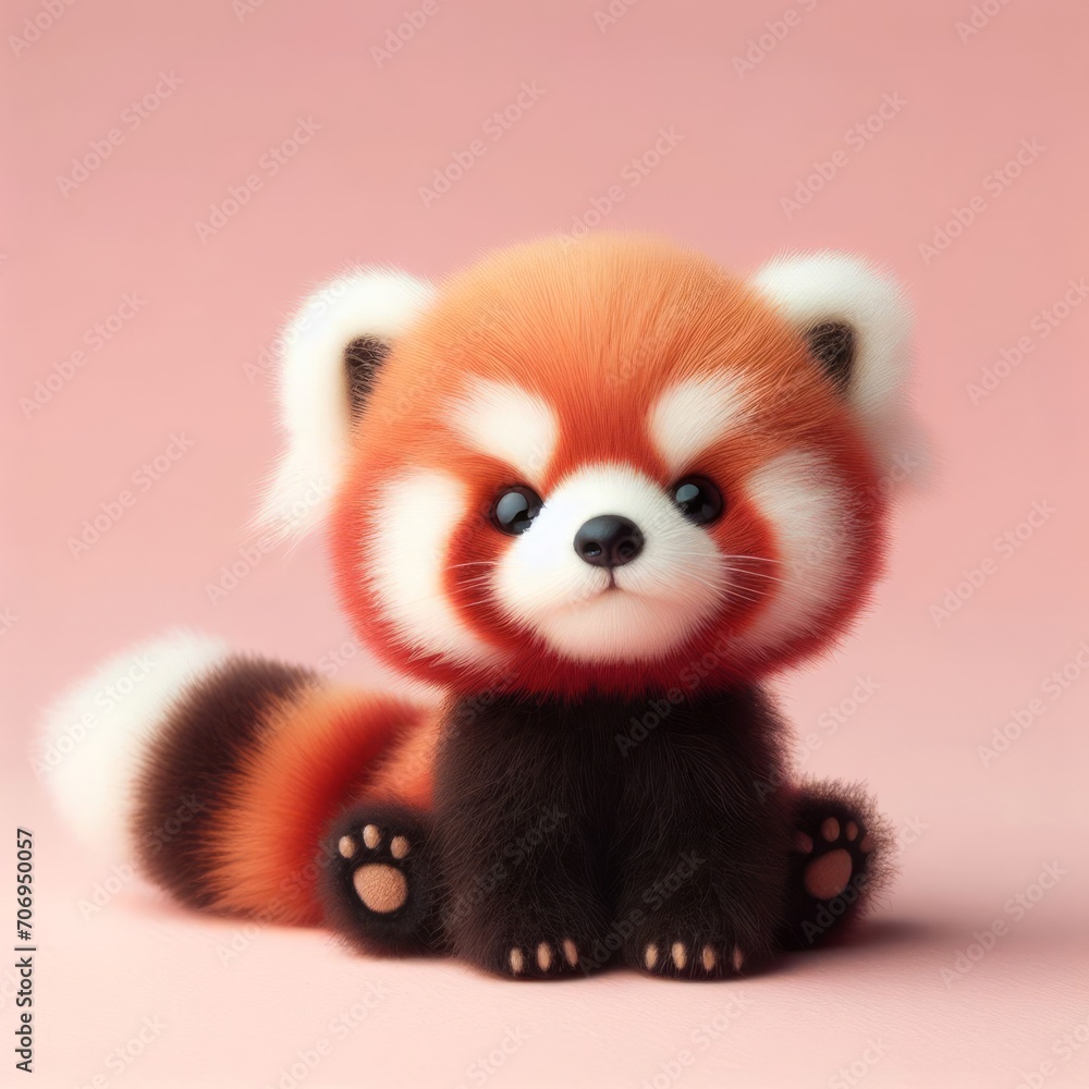 Сute fluffy baby red panda toy on a pastel pink background. Minimal adorable animals concept. Wide screen wallpaper. Web banner with copy space for design. Сute fluffy baby red panda toy on a pastel pink background. Minimal adorable animals concept. Wide screen wallpaper. Web banner with copy space for design.
