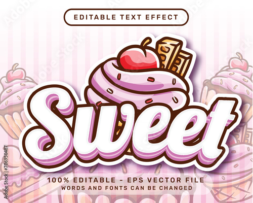 sweet 3d text effect and editable text effect with cake illustration