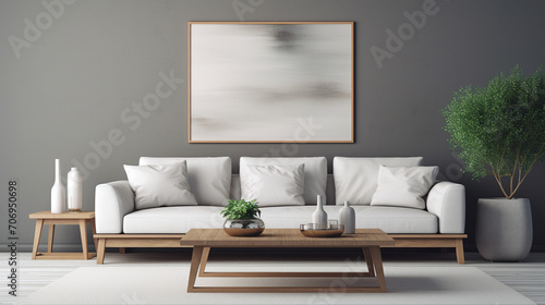 Elegance in Simplicity: Wooden Square Coffee Table Near White Sofa in Minimalist Living Room