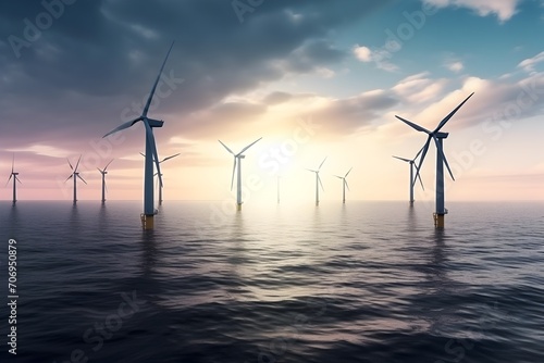 Modern windmills situated in the sea