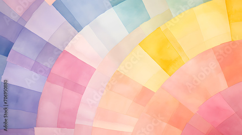 Watercolor painting with geometric shapes in pastel colors photo
