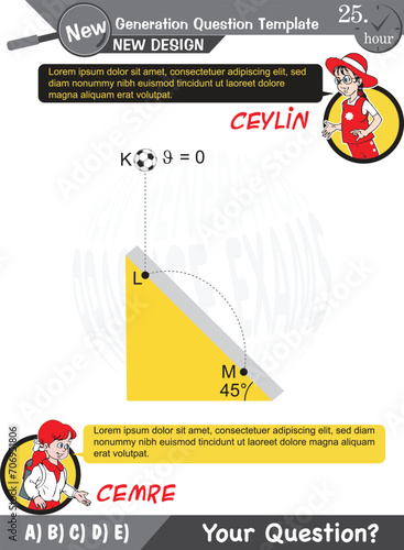 University and high school exam question form, Mathematics, physics, geometry, biology, eps, Next generation problems, two sister, speech bubble, template, experiment