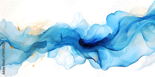 Abstract watercolor Paint Fluid Liquid yellow and blue  isolated on white background. Color art painting illustration texture - watercolor swirl waves splashes