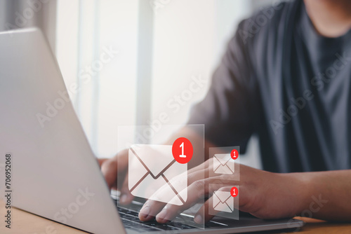 New email notification ideas for business email communication and digital marketing, email, data, media contacts, and messaging. Send newsletter Digital message technology for communication 