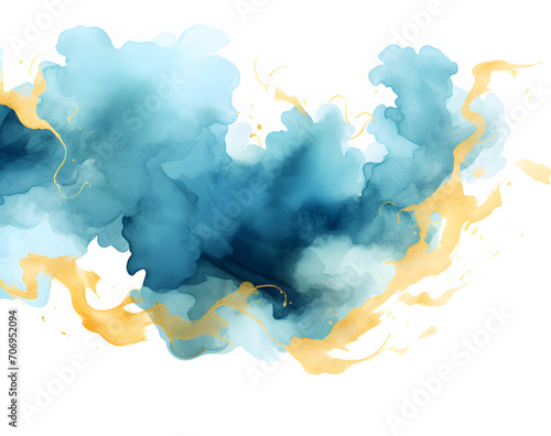 Abstract watercolor Paint Fluid Liquid yellow and blue isolated on white background. Color art painting illustration texture - watercolor swirl waves splashes