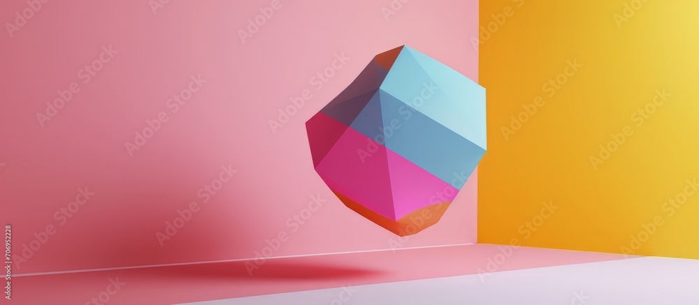 Fototapeta premium abstact 3d background of brightly coloured abstract 3d form shape floating in an empty space in celebrate summertime happiness greeting tenplate mockup background