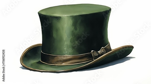 Green top hat with texture and ribbon worn by a Leprechaun. St Patrick's Day. 