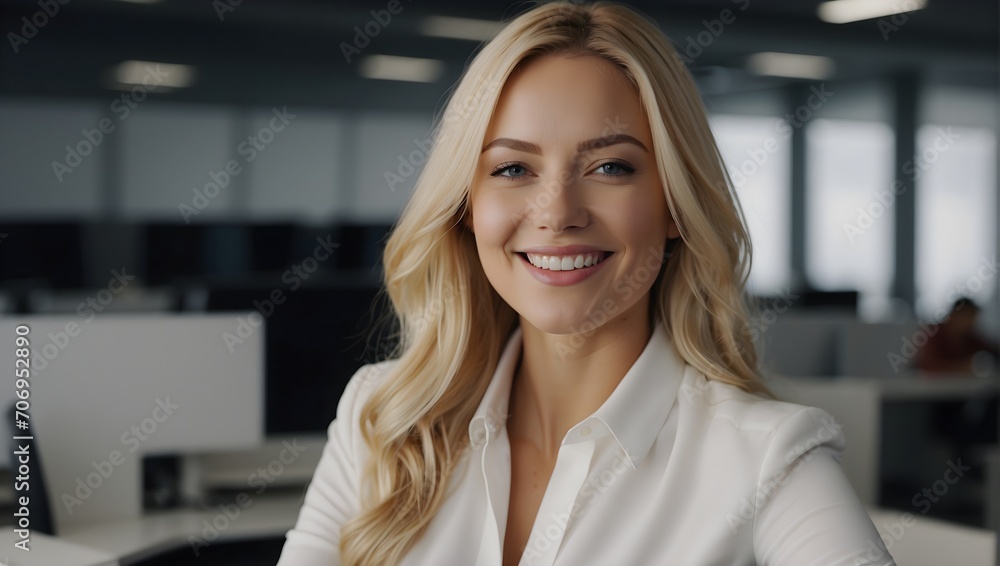 portrait of a smiling blonde business woman in the office