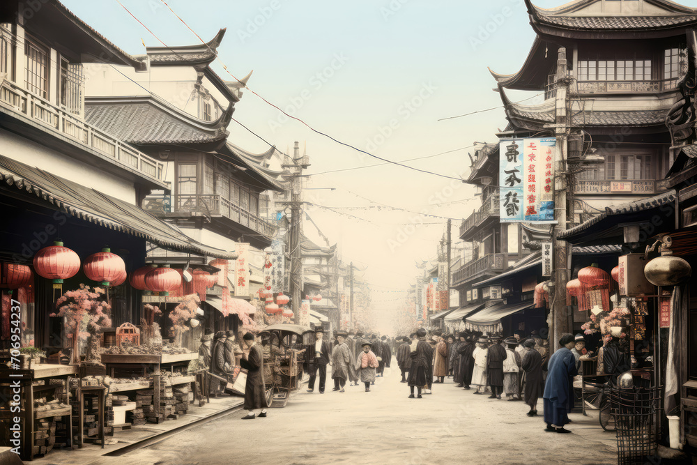 架空の日本の古い写真、銀座・浅草イメージ、Generative AI