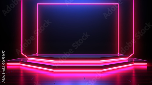 Neon podiums 3d background with podium. Podium scene. Abstract minimal scene 