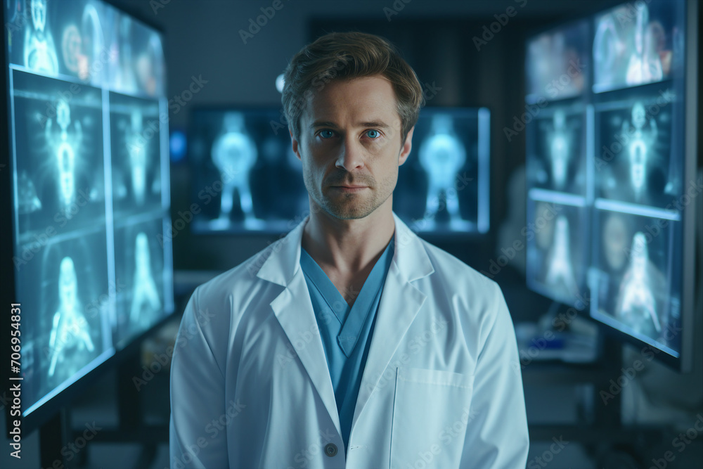 Experienced doctor in operation room analyzing x ray diagnosis surgeon radiologist Generative AI Experienced doctor in operation room analyzing x ray diagnosis surgeon radiologist Generative AI