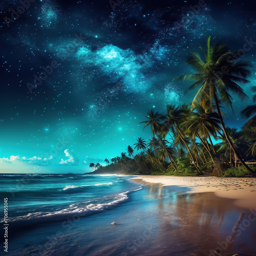 The Moon Night And Sea. Fiction. Concept Art. Realistic Illustra